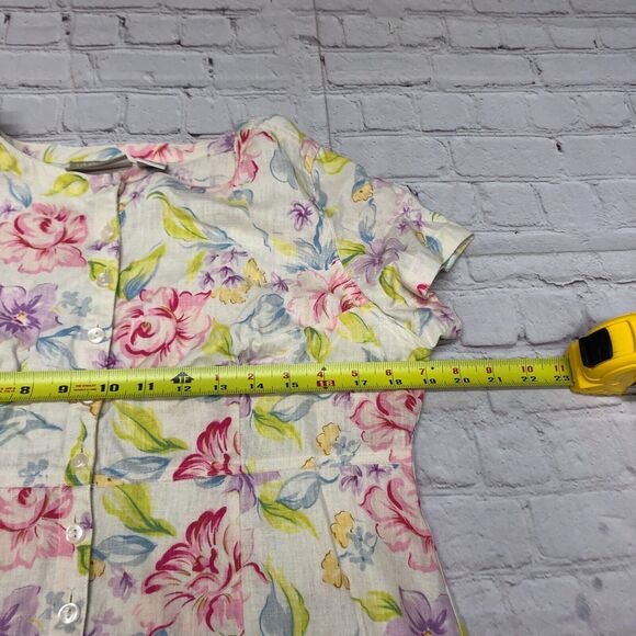 Vintage Liz Claiborne Floral Linen Button Front Dress Size 14 Petite B283 -27 - Picture 3 of 13